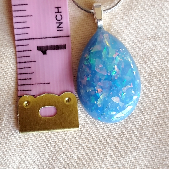 Handmade Blue faux Opal Teardrop Pendant - Picture 5 of 8